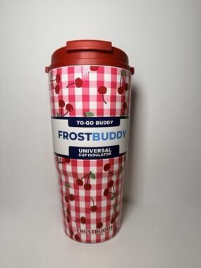 Frost Buddy CHERRY GINGHAM To Go Buddy Cup Insulator Tumbler NIB OG LID